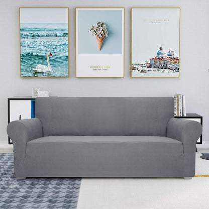 JIVINER High Stretch Couch Covers for 3 Cushion Couch 1-Piece Jacquard Sofa Slipcovers Anti Slip Sofa Cover with Elastic Bottom Furniture Protector for Kids Pets (Sofa, Light Gray and White)