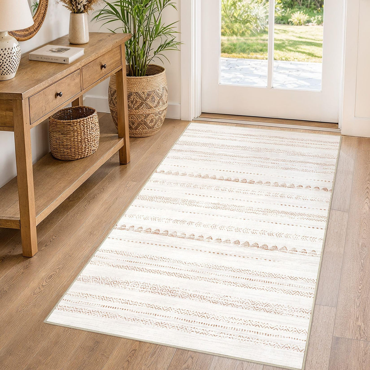 Nakagishi 10X14 Area Rugs for Living Room: Washable Modern Abstract Rug with Non-Slip Silicone Backing Low Pile Soft Carpet for Bedroom & Dining Decor Ideal for Families with Kids and Pets-Brown
