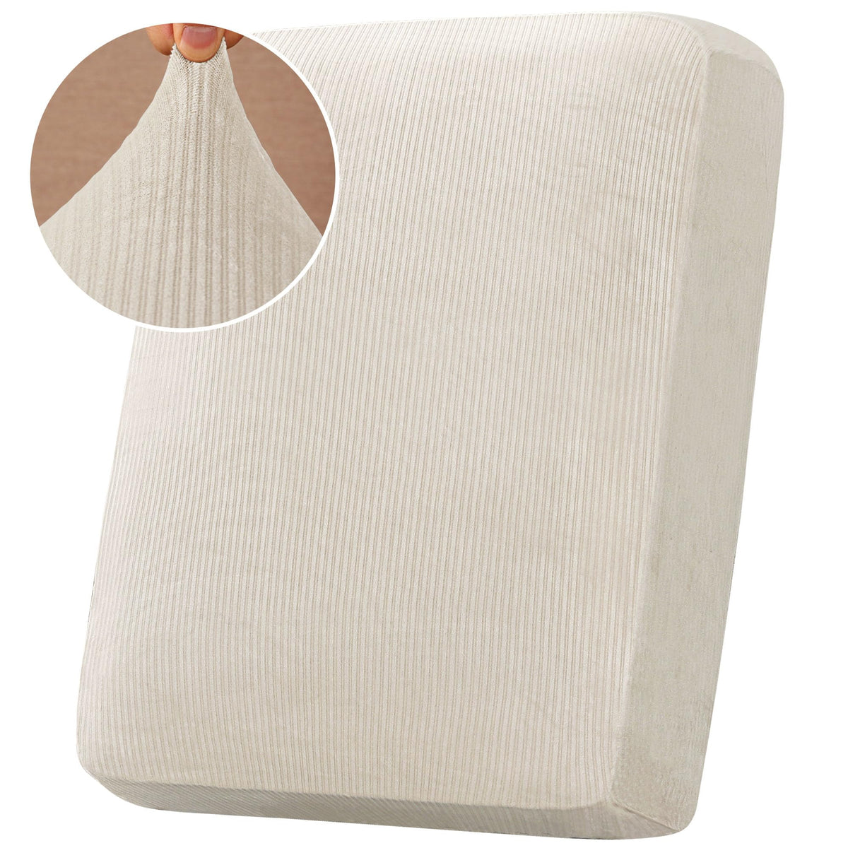H.VERSAILTEX Velvet Stretch Couch Cushion Cover Plush Cushion Slipcover for Chair Loveseat Sofa Cushion Furniture Protector Seat Cushion Sofa Cover (3 Piece Sofa Cushion Covers, Ivory)