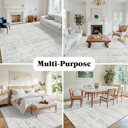 8x10 Washable Area Rug for Living Room Bedroom: Non-Slip Modern White Gray