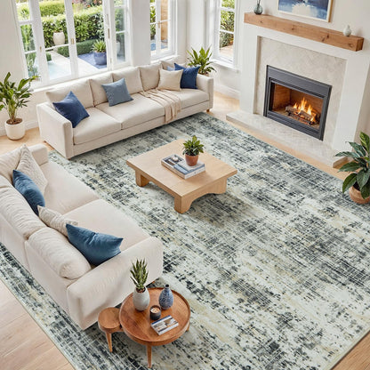 8x10 Washable Area Rug for Living Room Bedroom: Non-Slip Modern White Gray