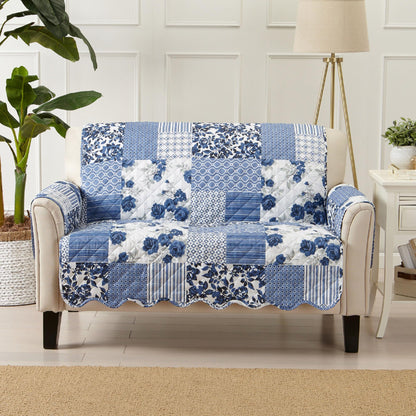 Great Bay Home Reversible Patchwork Sofa Cover - Washable Slipcover Furniture Protector with Elastic Straps - Perfect for Kids & Pets - Box-Stitched Detail (Taupe)