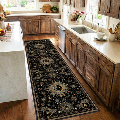 Vacuum-Friendly, 8x10 Washable Area Rug, Black Gold Beige Red