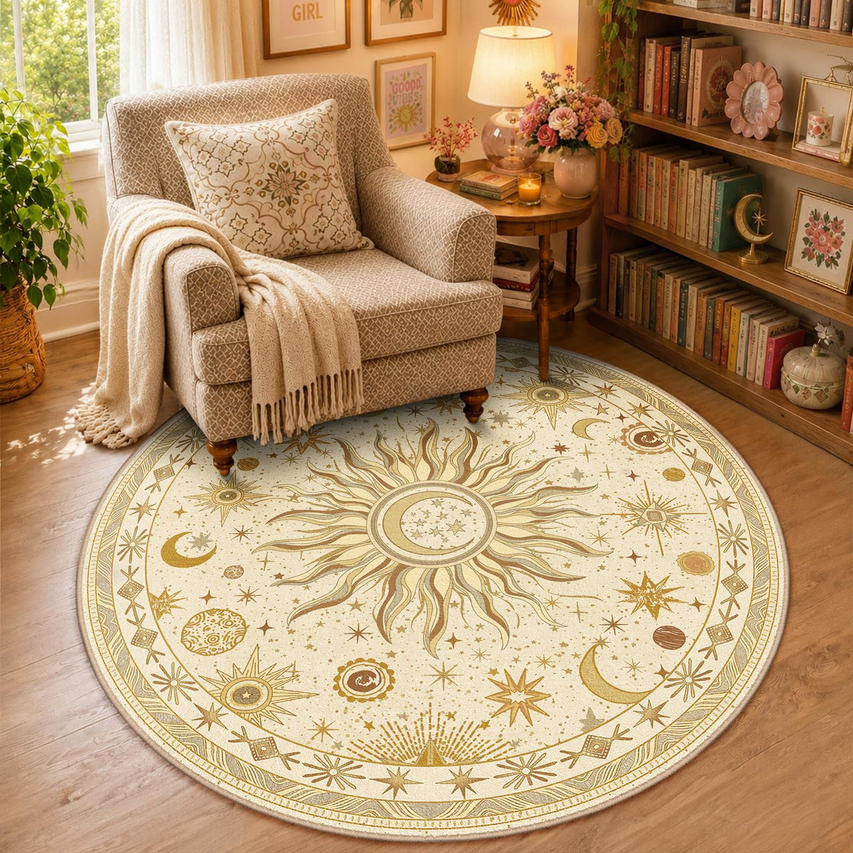 Vacuum-Friendly, 8x10 Washable Area Rug, Black Gold Beige Red