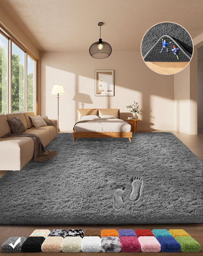 Ophanie Area Rugs 9x12 Living Room, Large Grey Bedroom Carpet, Big Shag Indoor Thick Soft Nursery Rug, Gray Fluffy Carpets for Boy and Girls Room Dorm Home Decor Aesthetic