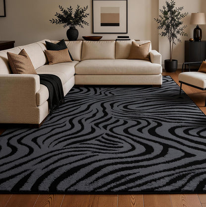YIHOUSE 5×7 Ft Area Rugs for Living Room: Modern Washable Rug - Abstract Black and Cream White Rug for Bedroom Dining Room Office Playroom Nursery Home Decor - Nonslip Non-Shedding Striped Rugs