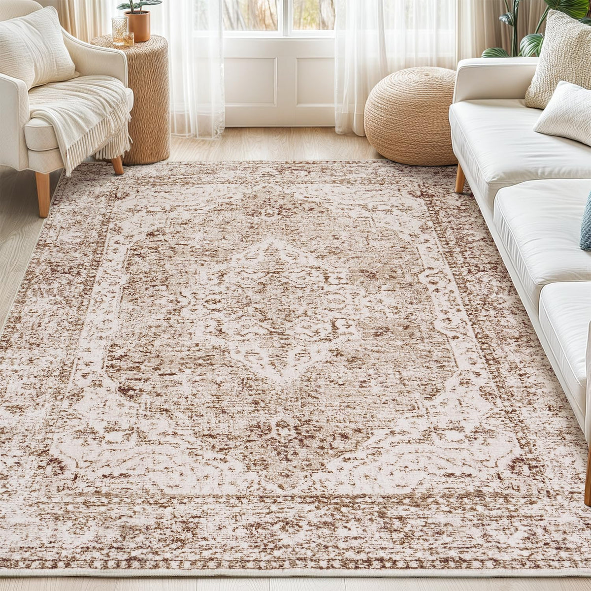 Lofus 8x10 Area Rugs for Living Room Bedroom, Soft Boho Carpet Floral Brown