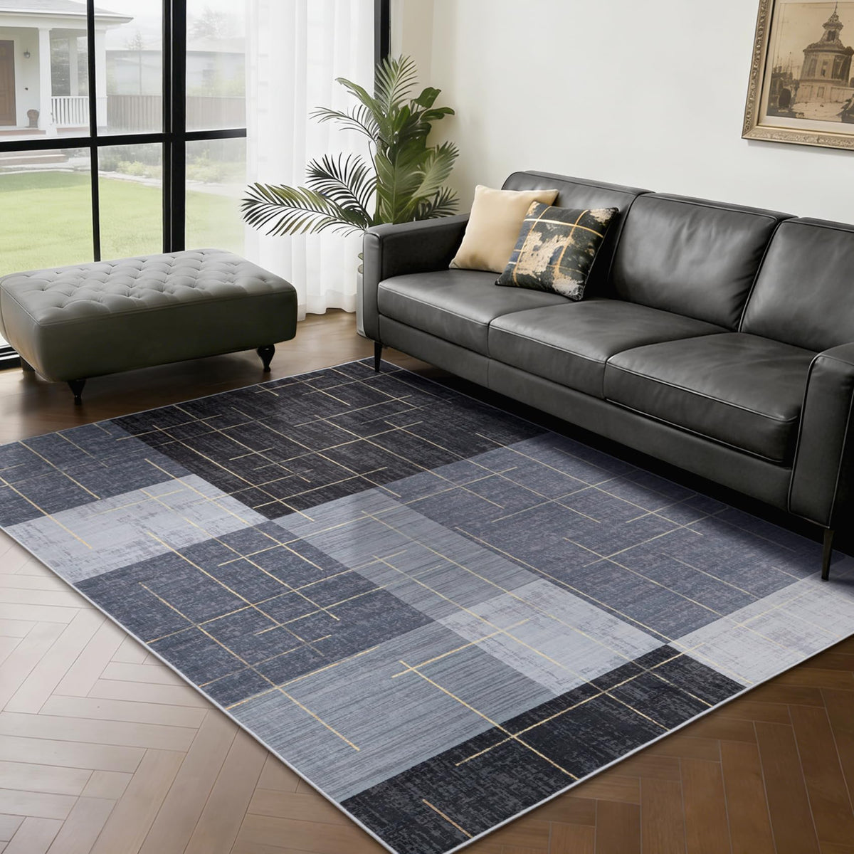 YIHOUSE Brown Modern 5x7 Area Rugs for Living Room, Washable Geometric Patchwork Rug for Bedroom Playroom Non Slip Low Pile, Southwestern Rustic Throw Carpet for Entryway Home Office