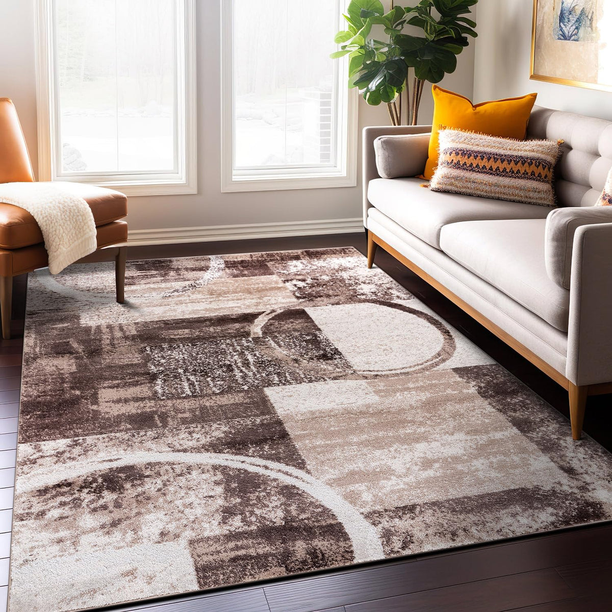 Rugshop Circle Design Contemporary Durable Area Rug Gray 7'10" x 10'2"