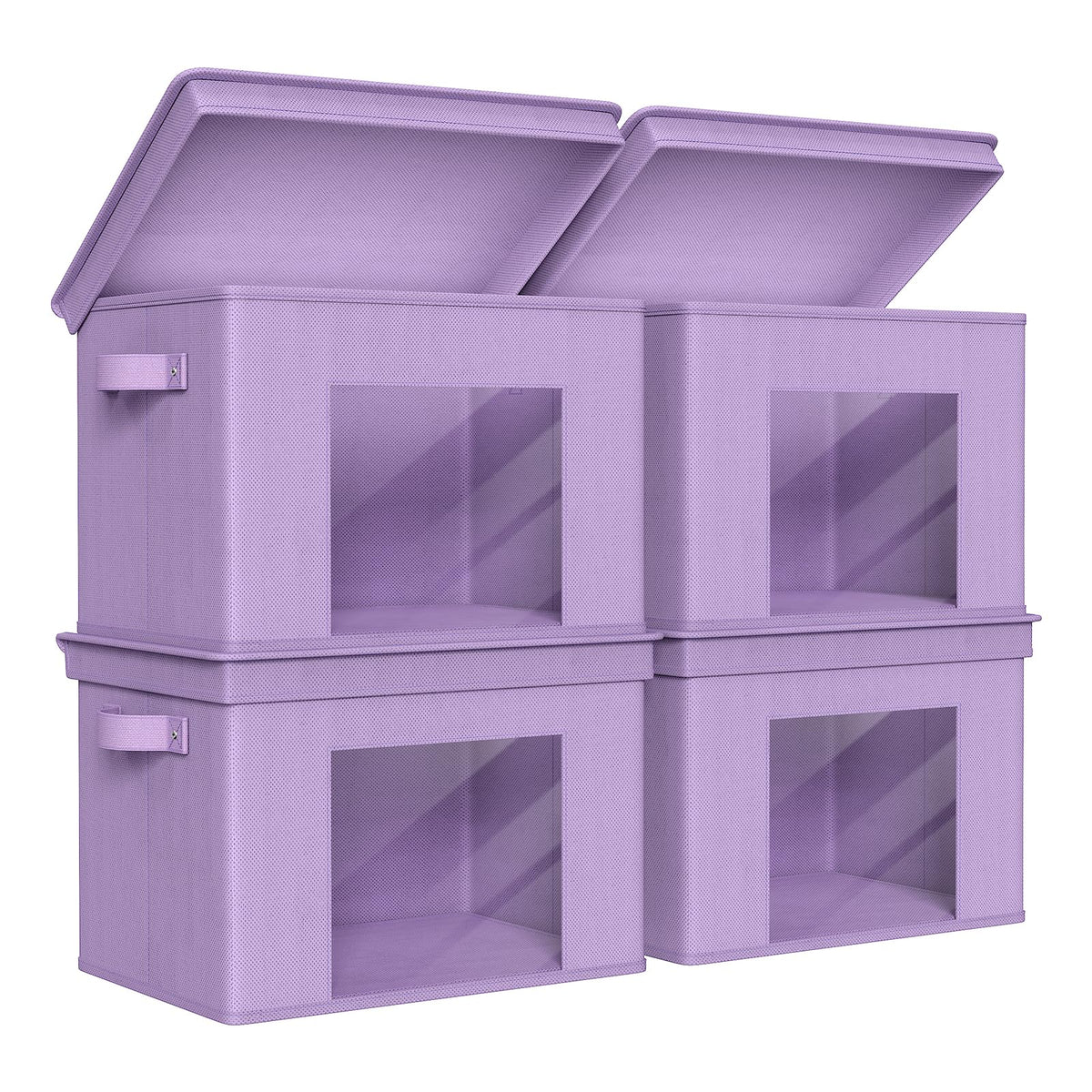 Univivi Front Opening Storage Bins with Lids for Closet, Beige, 4 Pack