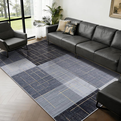 YIHOUSE Brown Modern 5x7 Area Rugs for Living Room, Washable Geometric Patchwork Rug for Bedroom Playroom Non Slip Low Pile, Southwestern Rustic Throw Carpet for Entryway Home Office