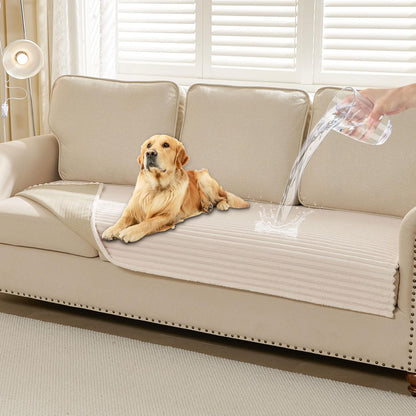 HAOMAIJIA Waterproof Couch Cover for Dogs Washable,Faux Fur Pet Couch Covers for Sofa,Soft Dog Bed Cover Non-Slip Couch Covers for 3 Cushion Couch Sofa Pet Friendly (Off White, 35" x 82")