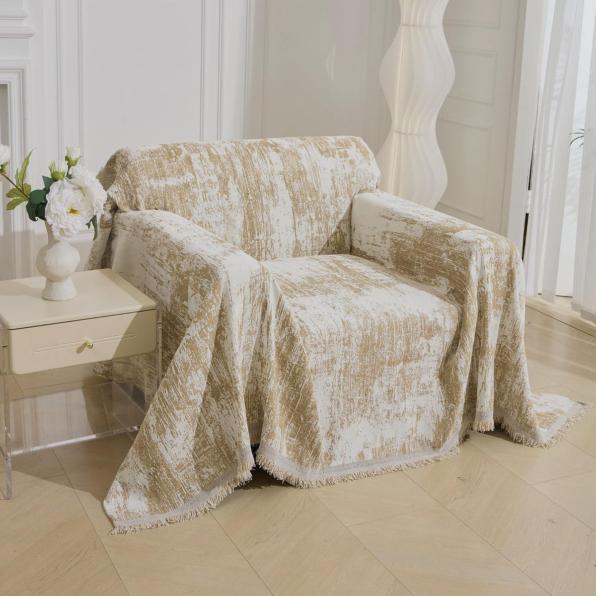 MEETSKY Couch Cover Sofa Covers Couch Covers for 3 Cushion Couch Sofa Pet Friendly, L Shaped Sectional Sofa Covers Washable Simply Put Sofa Throw Cover for Dogs, 91" x 134", Beige