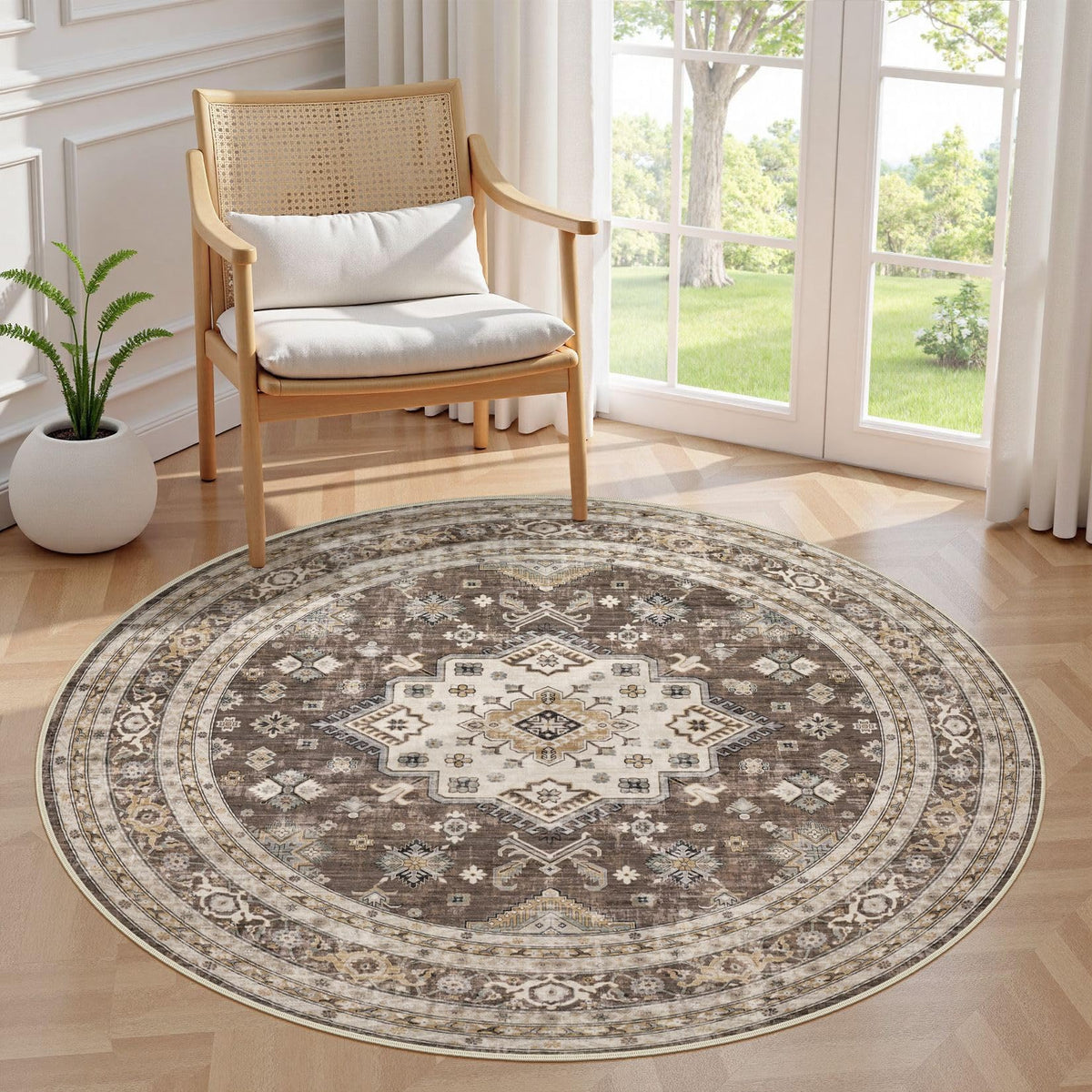 cotiled 9x12 Area Rug for Living Room, Washable, Traditional, Beige