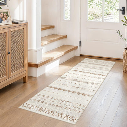 Nakagishi 10X14 Area Rugs for Living Room: Washable Modern Abstract Rug with Non-Slip Silicone Backing Low Pile Soft Carpet for Bedroom & Dining Decor Ideal for Families with Kids and Pets-Brown