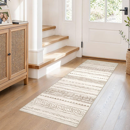 Nakagishi 10X14 Area Rugs for Living Room: Washable Modern Abstract Rug with Non-Slip Silicone Backing Low Pile Soft Carpet for Bedroom & Dining Decor Ideal for Families with Kids and Pets-Brown