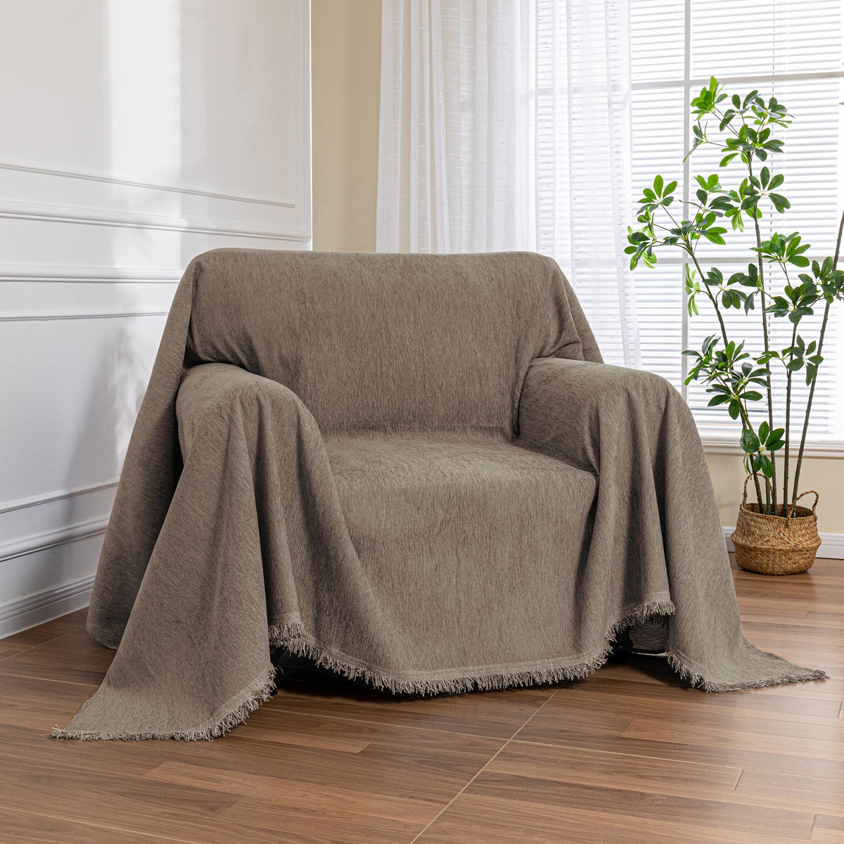 MEETSKY Couch Covers for Dogs, Washable Couch Covers, Pet Sofa Covers for 3 Cushion Couch, Chenille Thick Sectional Couch Cover Blanket Modern Furniture Protector Covers, 91" x 134", Dark Grey