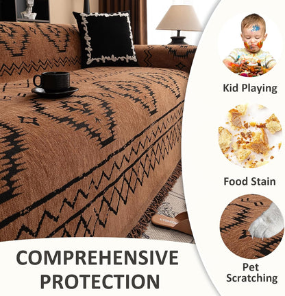 VClife Bohemian Sofa Covers Chenille Couch Cover for Sectional Couch, Soft Non Slip Couch Covers for 2 Cushion Sofa Breathable Sofa Furniture Protector Slip Cover for Couch, Pumpkin, 71"X118"