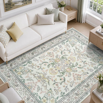 DCX 8x10 Area Rug Living Room: Washable Botanical Carpet Blue and Green
