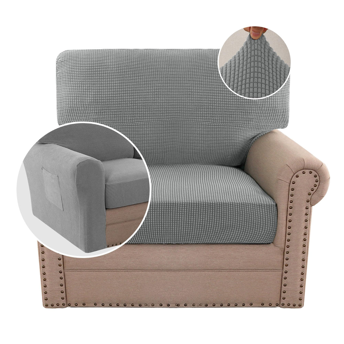 H.VERSAILTEX Multi-Pieces Sofa Covers Stretch Couch Covers Form Fitted Seats and Back Cushions Covers (3 Seat Covers Plus 3 Back Cusion Covers, Bonus 2 Armrest Covers), Sand