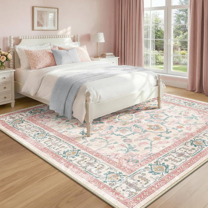 CAPALOCA 5x7 Washable Nursery Girls Low Pile Area Rug Pink