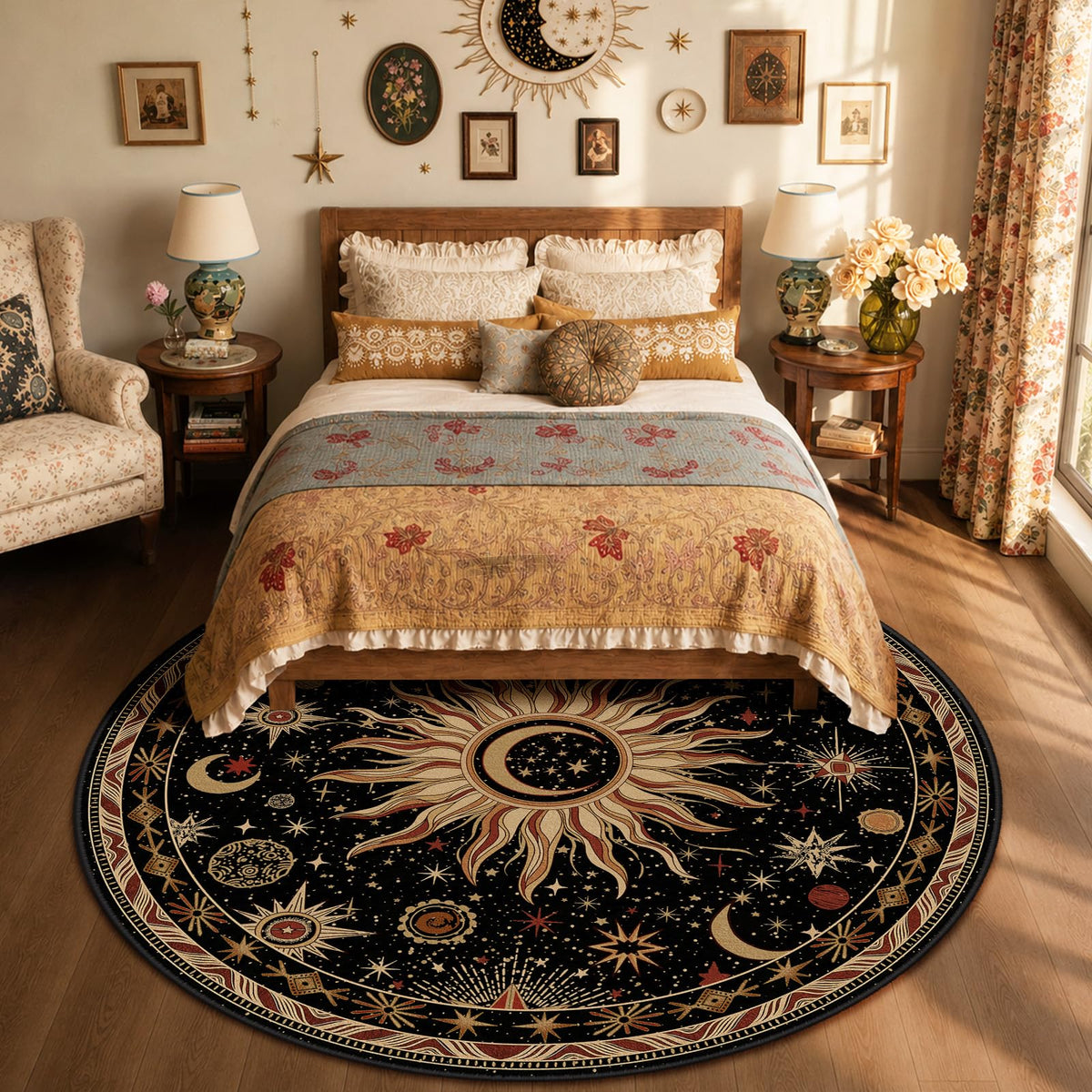 Vacuum-Friendly, 8x10 Washable Area Rug, Black Gold Beige Red