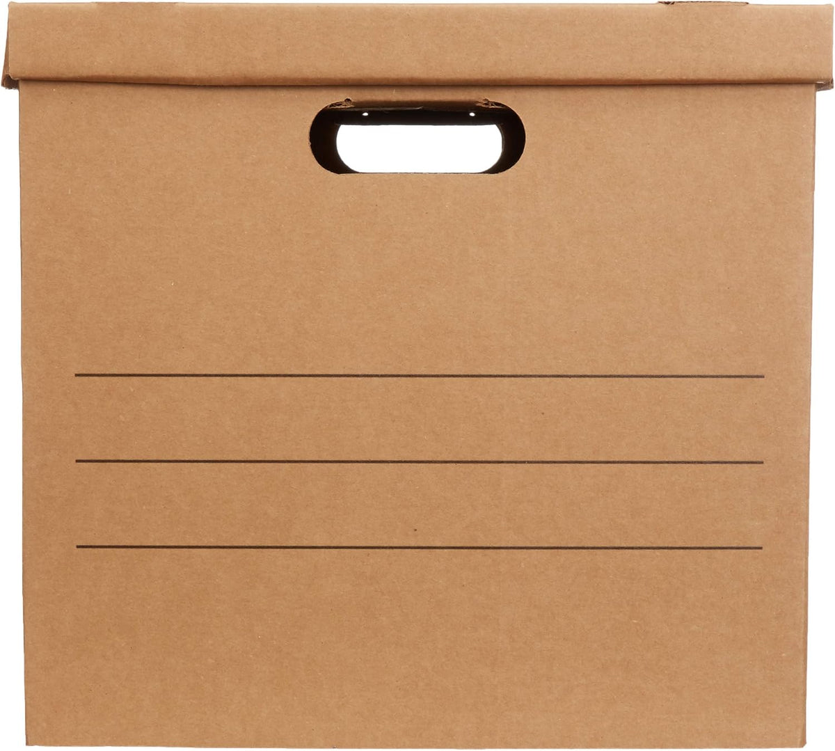 Amazon Basics Moving and Storage Boxes with Handles and Lift-Off Lids, Medium, 19" x 14.5" x 15.5", Brown, 10-Pack