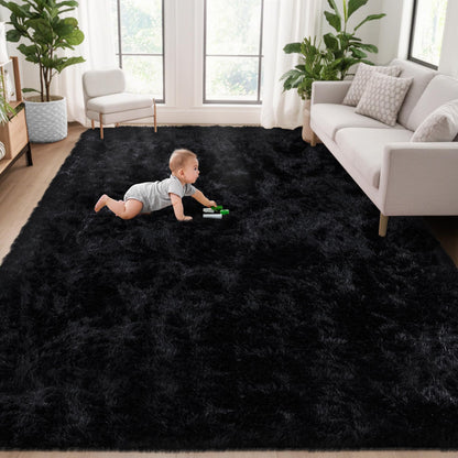 8x10 Area Rugs for Living Room: Fluffy Shag Soft Washable Rug Large Fuzzy Plush Indoor Carpet for Bedroom Nursery Playroom Kids Girls Boys Room (Black, 8'x10')