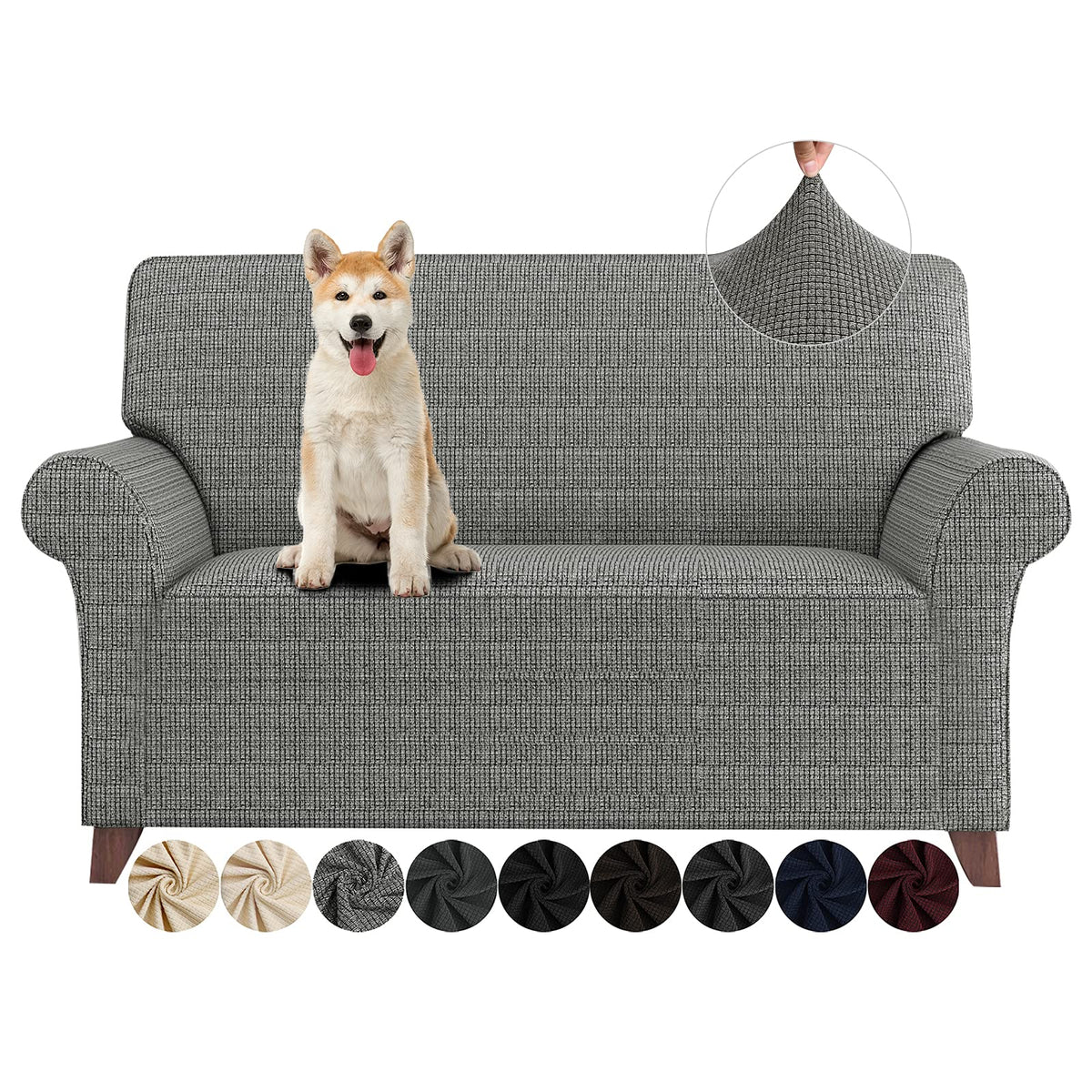 ZNSAYOTX Super Stretch Couch Cover (72"-92") Universal Sofa Covers with Elastic Bottom, Dog Cat Pets Friendly Washable Furniture Protector Fitted Sofa Slipcovers Stay in Place (Dark Grey, Sofa)