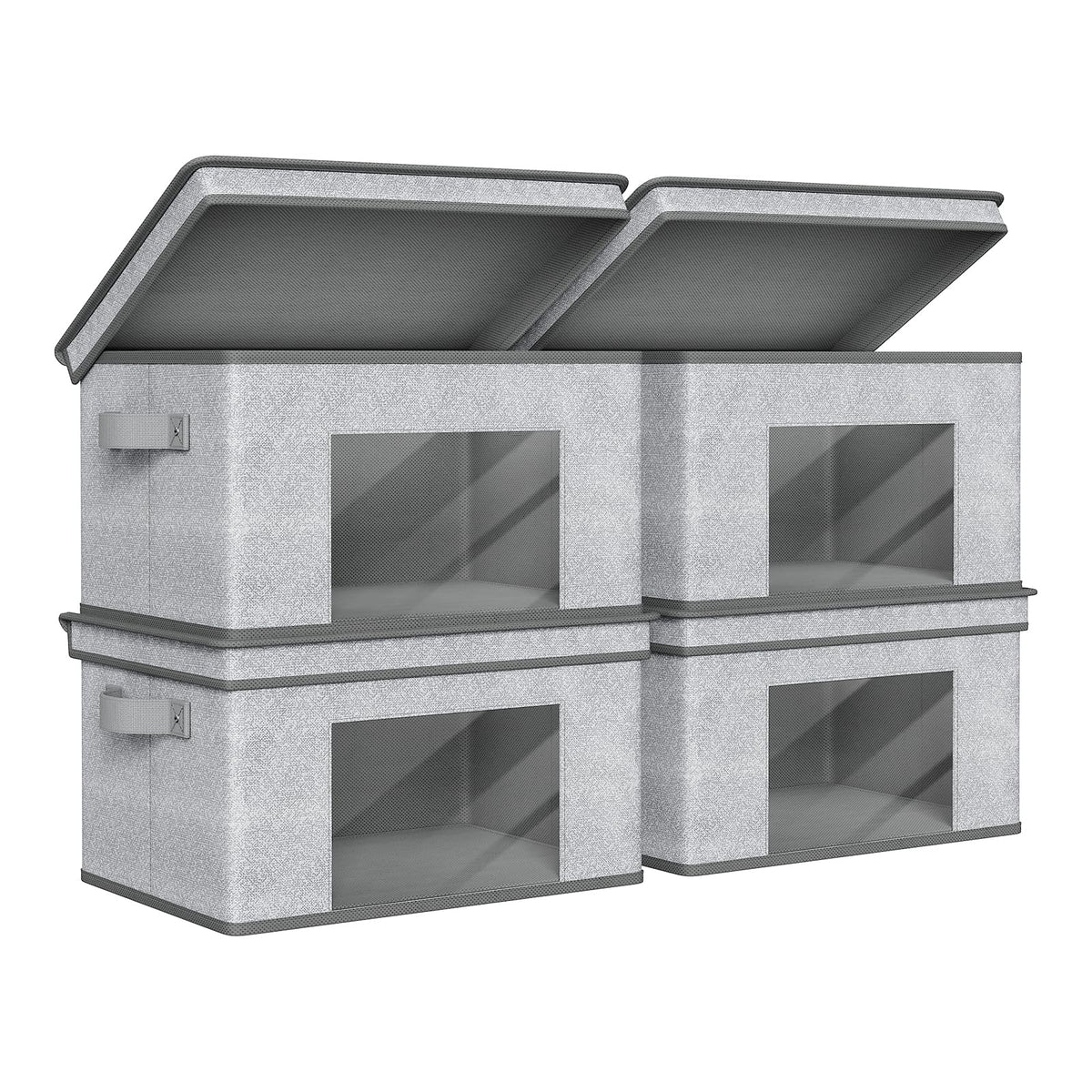 Univivi Front Opening Storage Bins with Lids for Closet, Beige, 4 Pack