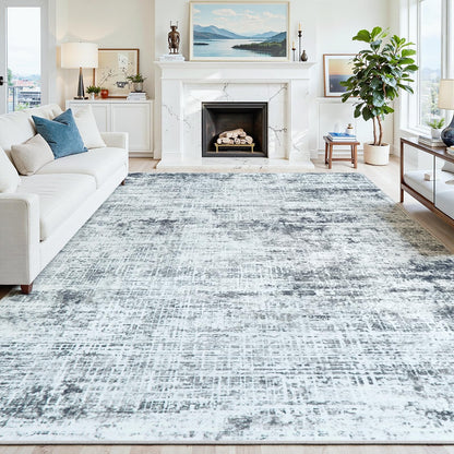 8x10 Washable Area Rug for Living Room Bedroom: Non-Slip Modern White Gray