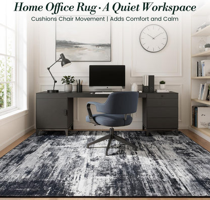 Living Room Rug 5x7, Washable Modern Abstract Rugs Black and White