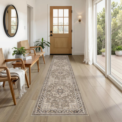 cotiled 9x12 Area Rug for Living Room, Washable, Traditional, Beige