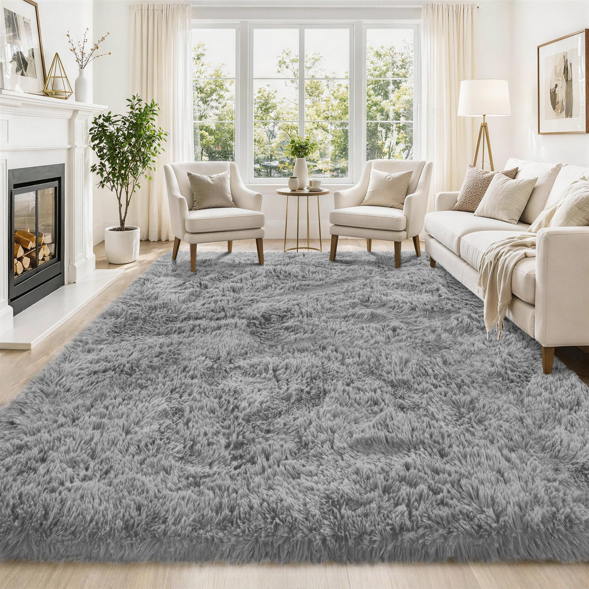 Tosuoka 8x10 Area Rugs for Living Room Bedroom, Black Rug Soft Fluffy Shag