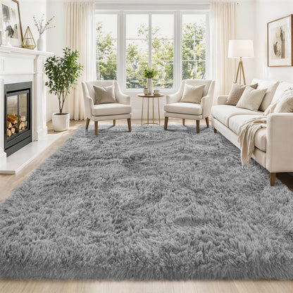 Tosuoka 8x10 Area Rugs for Living Room Bedroom, Black Rug Soft Fluffy Shag