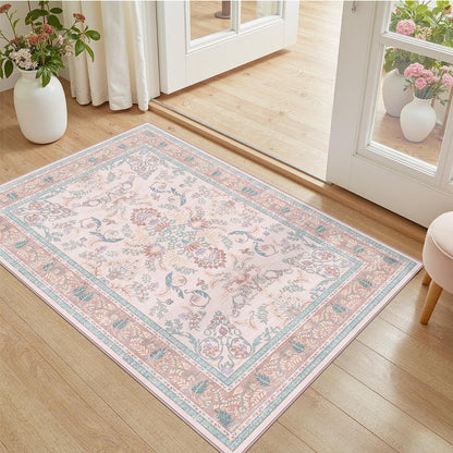 DCX 8x10 Area Rug Living Room: Washable Botanical Carpet Blue and Green