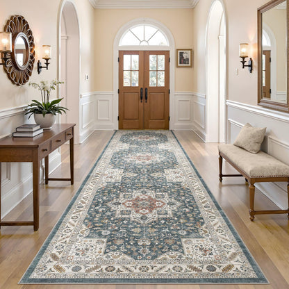 cotiled 9x12 Area Rug for Living Room, Washable, Traditional, Beige