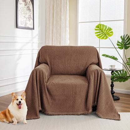 MYSKY HOME Sofa Covers for 2 Cushion Couch L Shaped Couch Cover Washable Couch Cover with Tassels Boho Couch Covers Non Slip Super Universal Soft Sofa Slipcover for Kids, Dogs, Pets, 71"x118", White