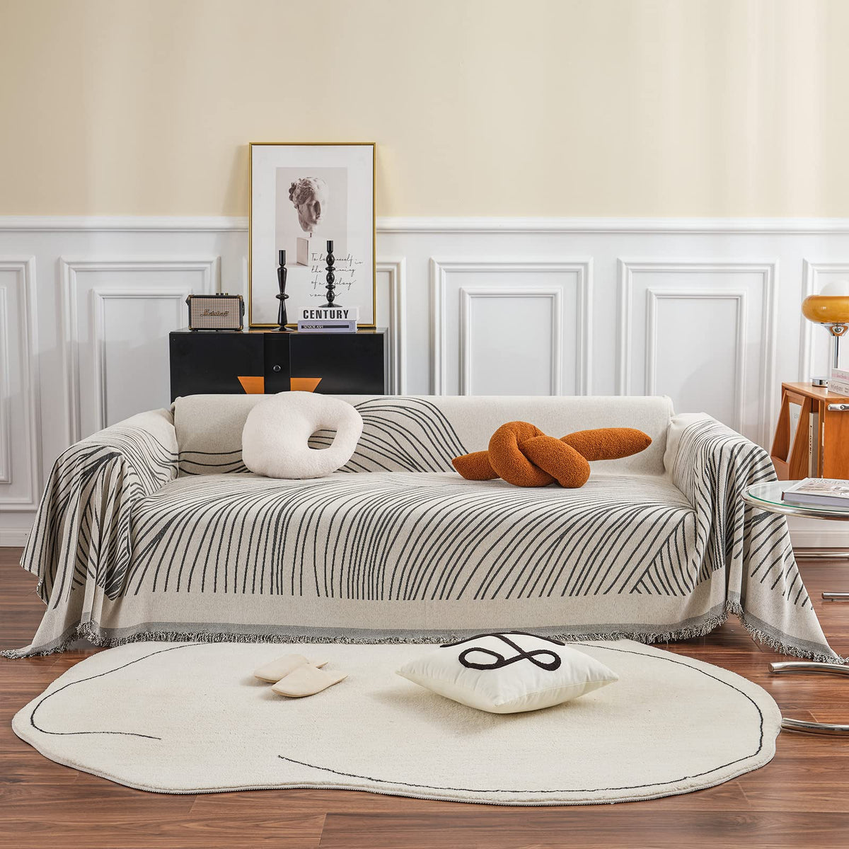 VClife Bohemian Sofa Covers Chenille Couch Cover for Sectional Couch, Soft Non Slip Couch Covers for 2 Cushion Sofa Breathable Sofa Furniture Protector Slip Cover for Couch, Pumpkin, 71"X118"