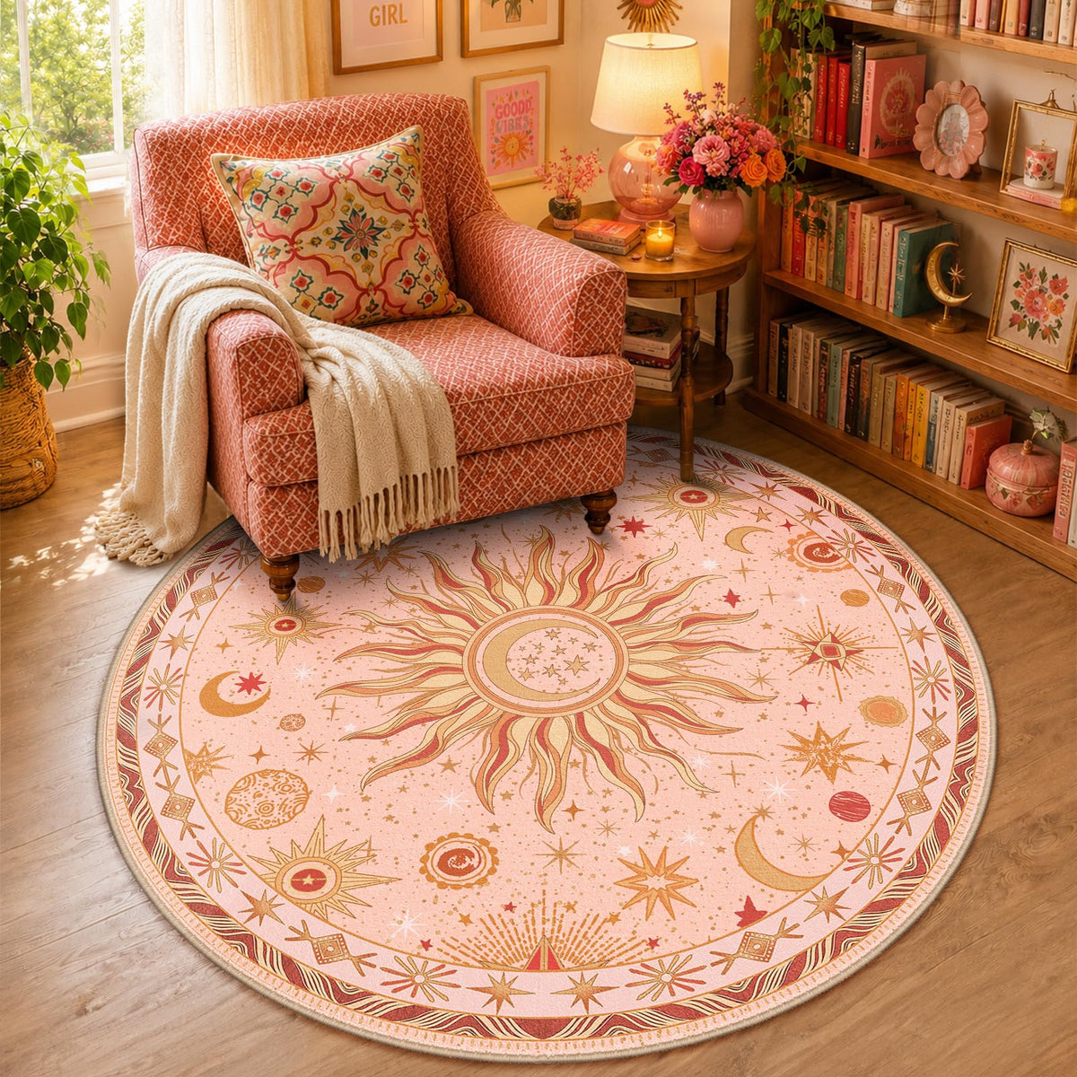 Vacuum-Friendly, 8x10 Washable Area Rug, Black Gold Beige Red