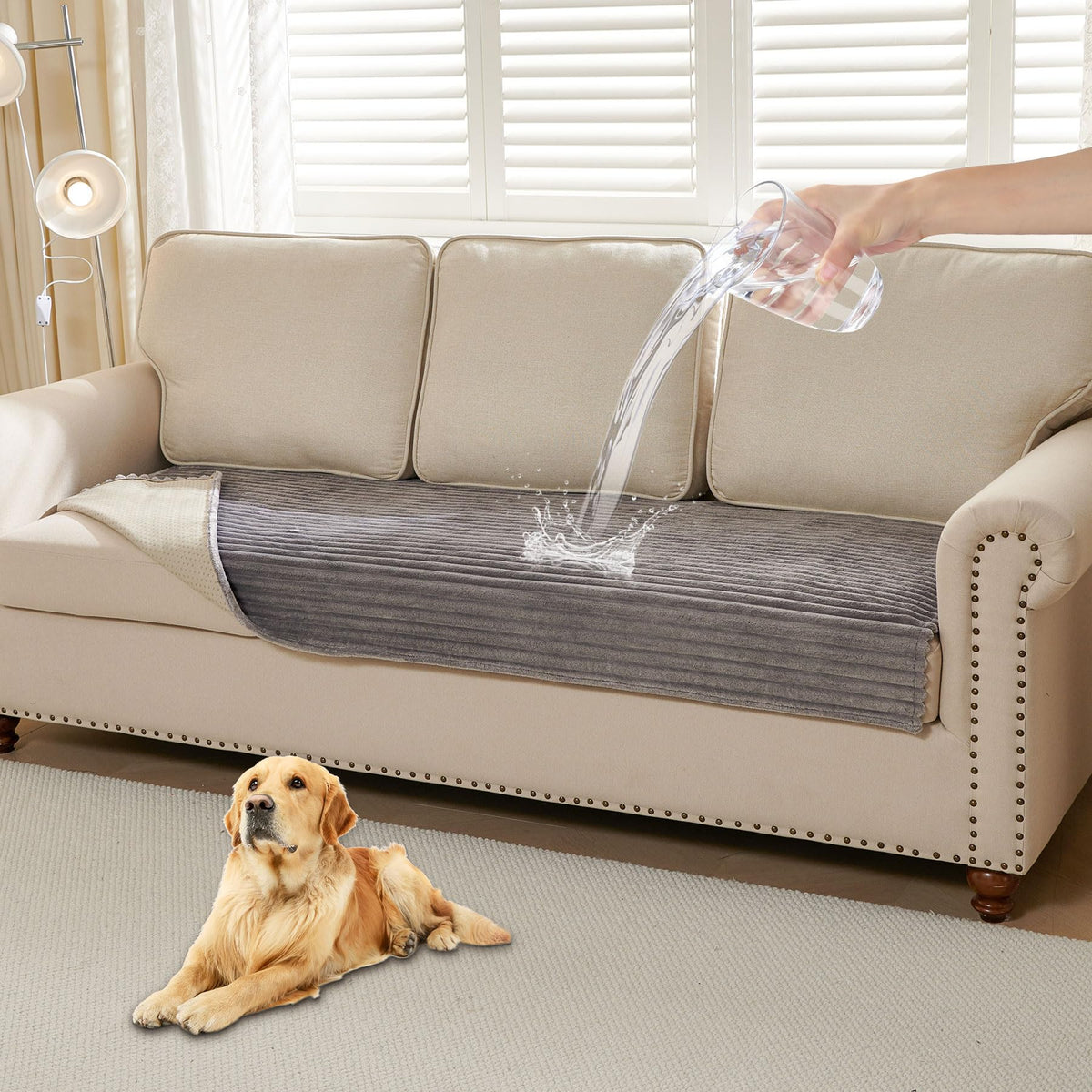 HAOMAIJIA Waterproof Couch Cover for Dogs Washable,Faux Fur Pet Couch Covers for Sofa,Soft Dog Bed Cover Non-Slip Couch Covers for 3 Cushion Couch Sofa Pet Friendly (Off White, 35" x 82")