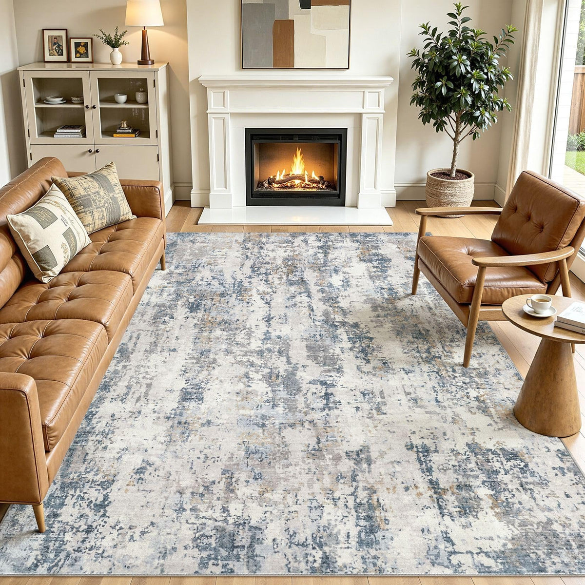8x10 Area Rugs Living Room Abstract Washable Rug, Gold Brown