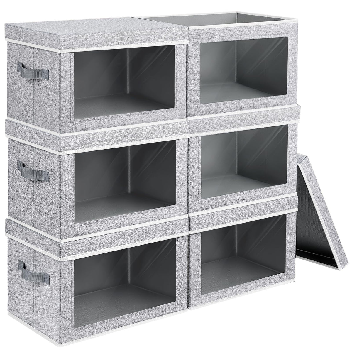 Homsorout Storage Bins with Lids, 4 Pack Large Storage Cubes with Window, Closet Bins with Lids & Handles, Fabric Box for Organizing Clothes, Towels, Books, Beige