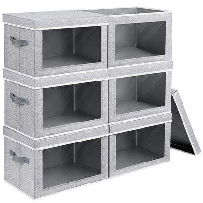 Homsorout Storage Bins with Lids, 4 Pack Large Storage Cubes with Window, Closet Bins with Lids & Handles, Fabric Box for Organizing Clothes, Towels, Books, Beige