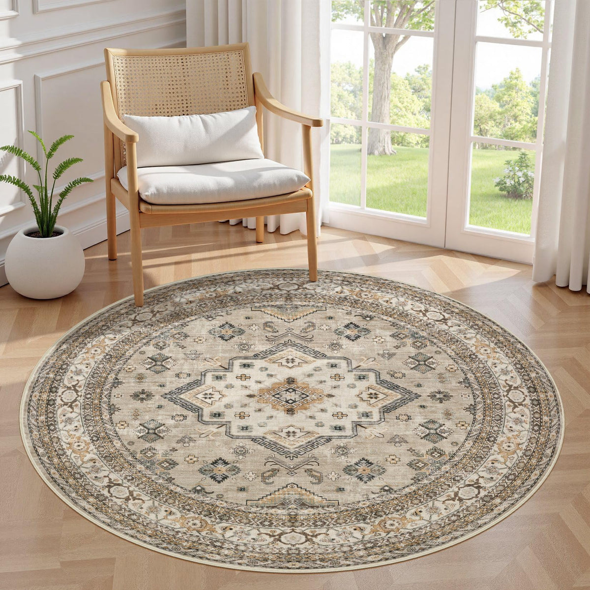 cotiled 9x12 Area Rug for Living Room, Washable, Traditional, Beige