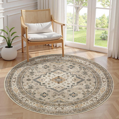 cotiled 9x12 Area Rug for Living Room, Washable, Traditional, Beige