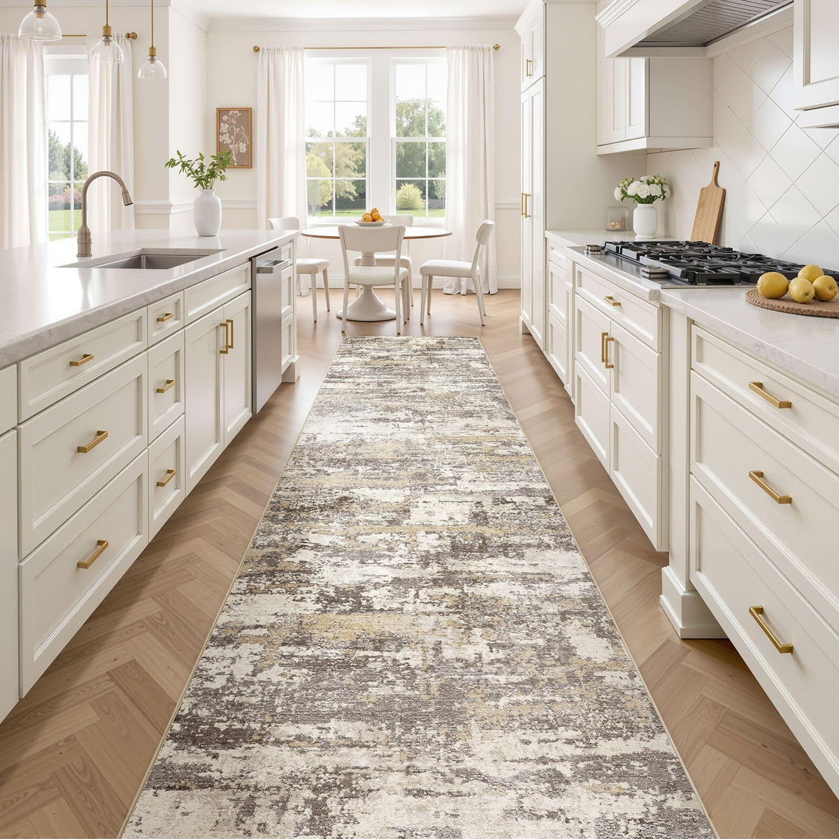 8x10 Area Rugs Living Room Abstract Washable Rug, Gold Brown