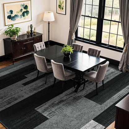 LIANLAM 8x10 Washable Area Rugs for Living Room & Bedroom(8x10,Black&Gray)
