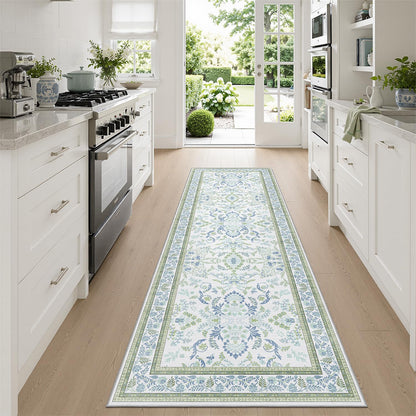 DCX 8x10 Area Rug Living Room: Washable Botanical Carpet Blue and Green