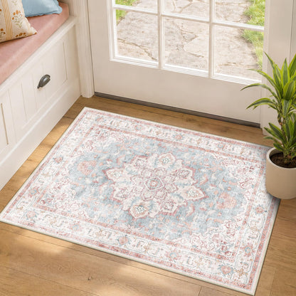 CAPALOCA 5x7 Washable Nursery Girls Low Pile Area Rug Pink